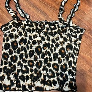 Smocked cheetah print cropped tank top